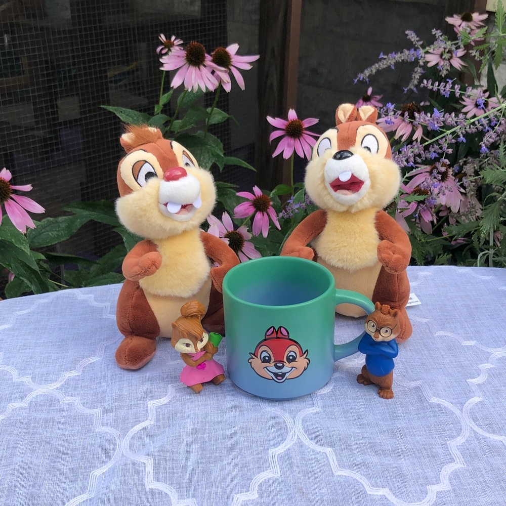 DISNEY Chip and Dale stuffed plush toys , plastic action figured & WDW large mug